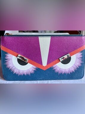FENDI Vitello Elite Monster Crystal-Eye Zip Pouch